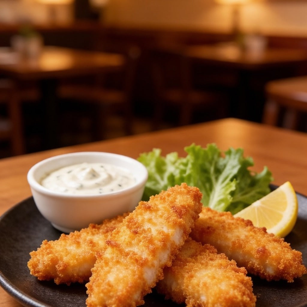 Golden fried basa fillets with dipping sauce