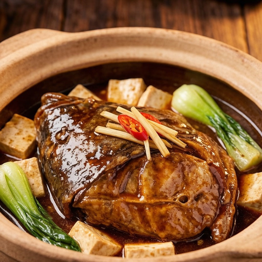 Soy-braised flatfish head