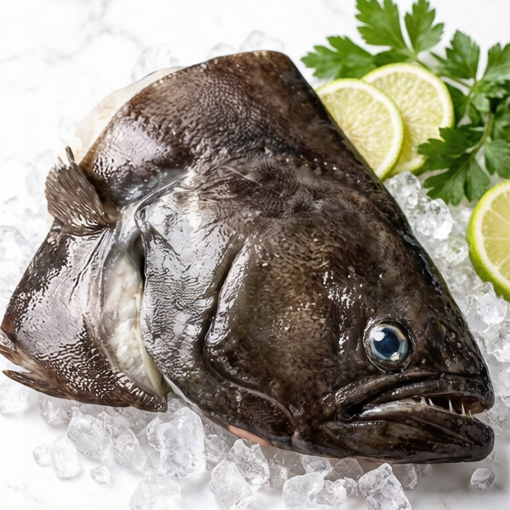 Raw flatfish head on ice