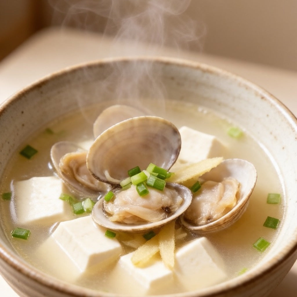 Clams and tofu in a light broth