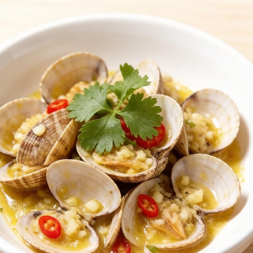 Stir-fried clams with garlic and chilli