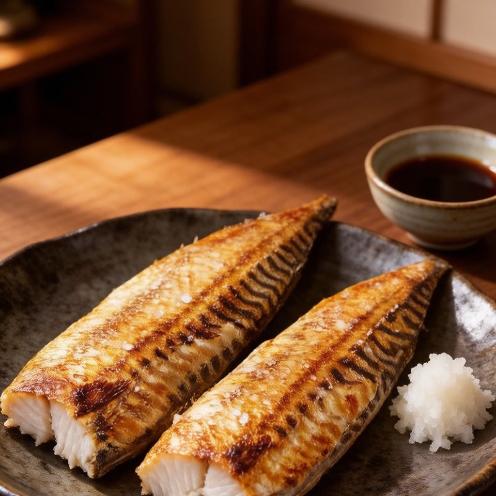 Grilled mackerel fillets with rice