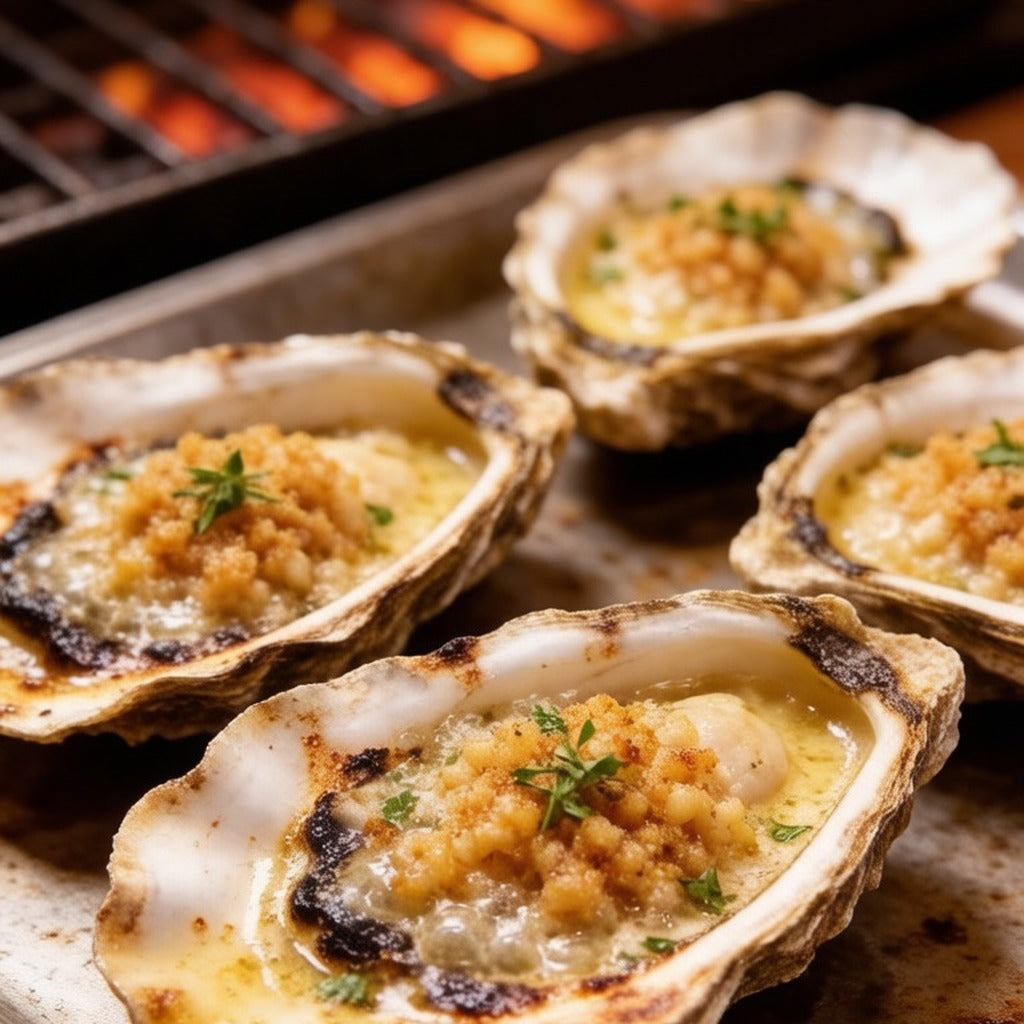 Grilled oysters with garlic butter