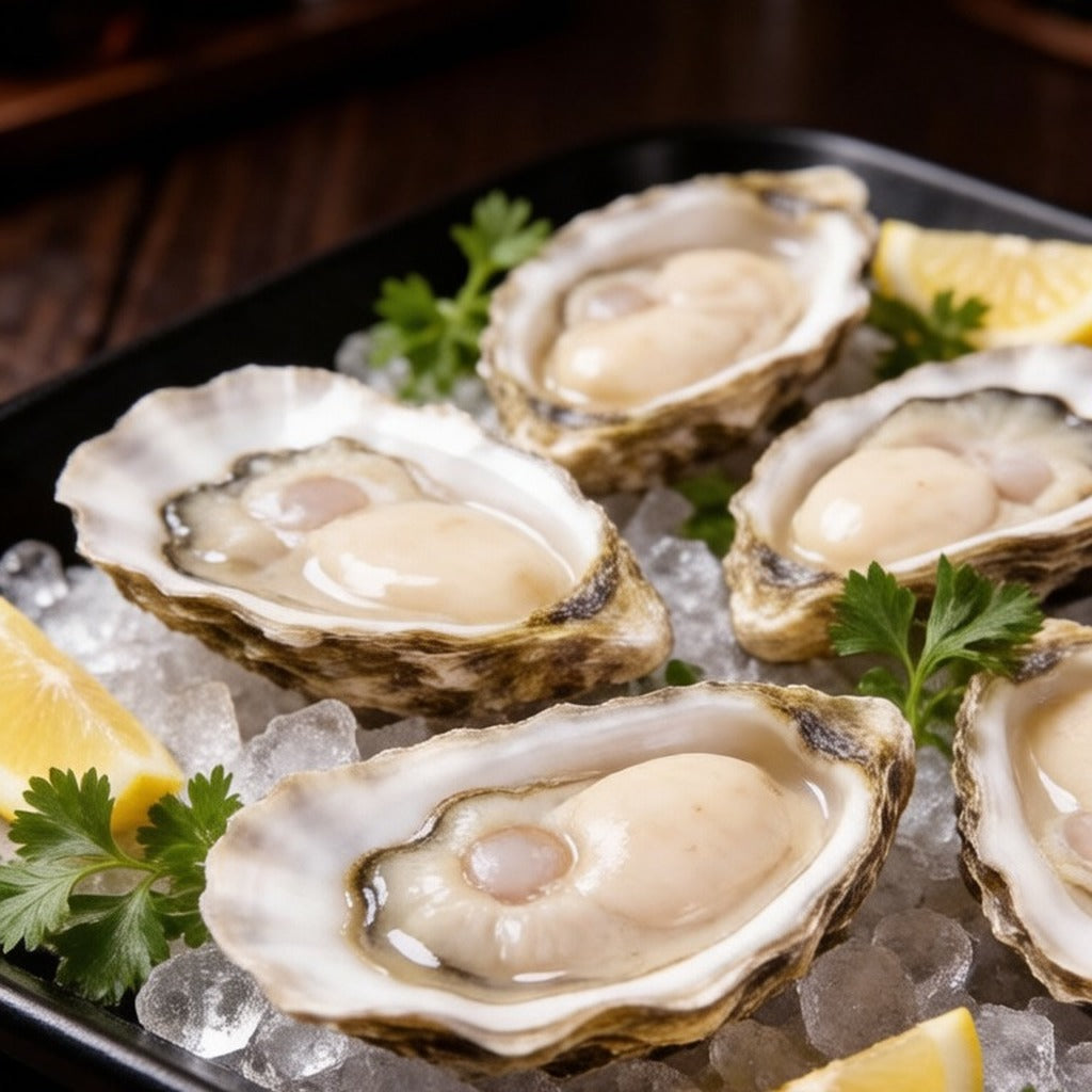 Raw oysters on the half shell over ice