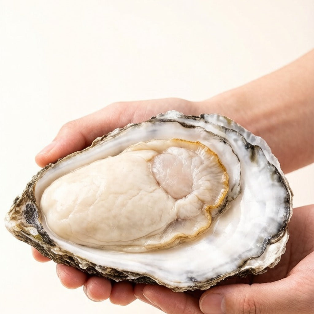 Large live oyster held in hand