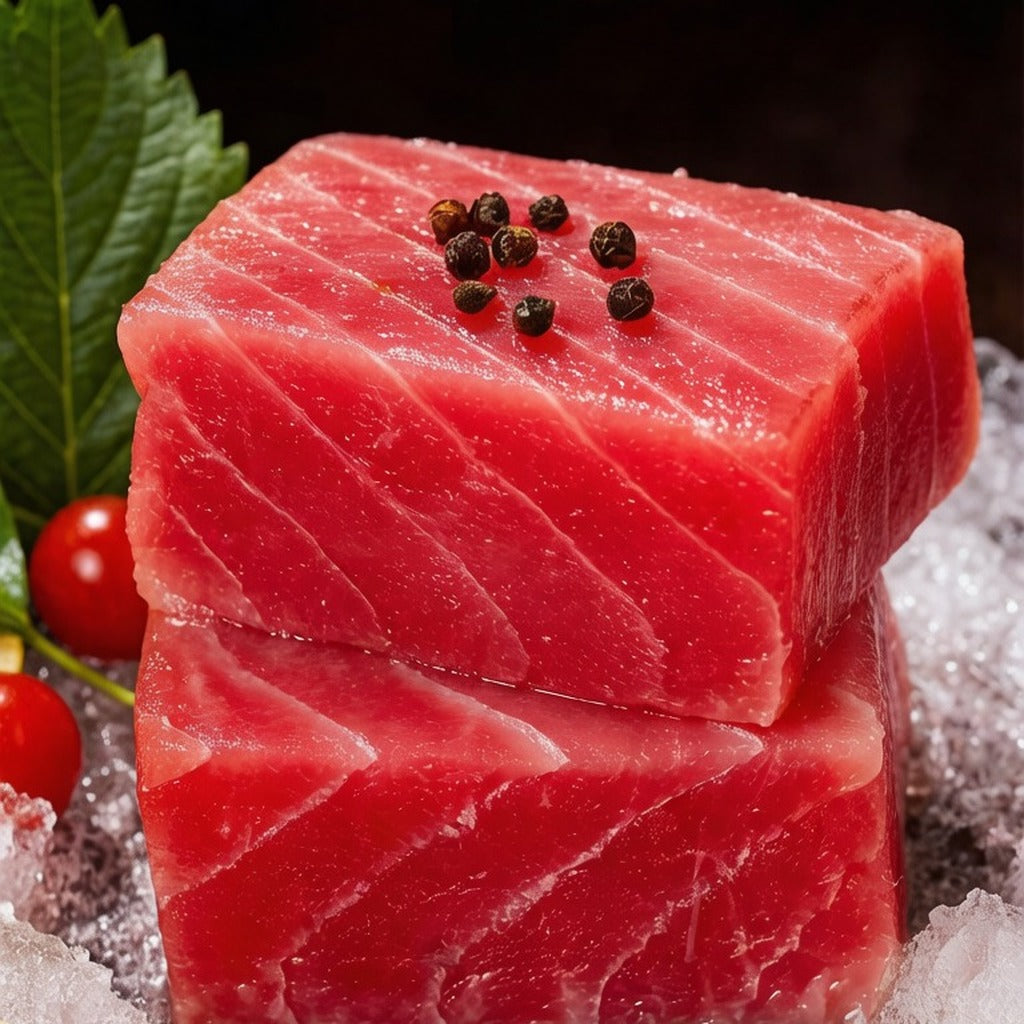 Fresh tuna blocks on ice