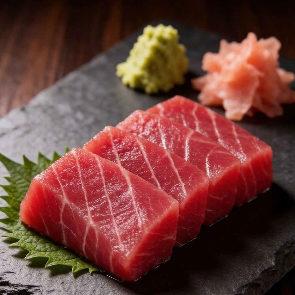 Sliced tuna sashimi with wasabi
